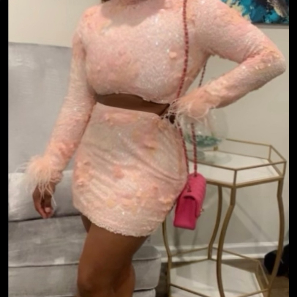 Two piece pink sequin set